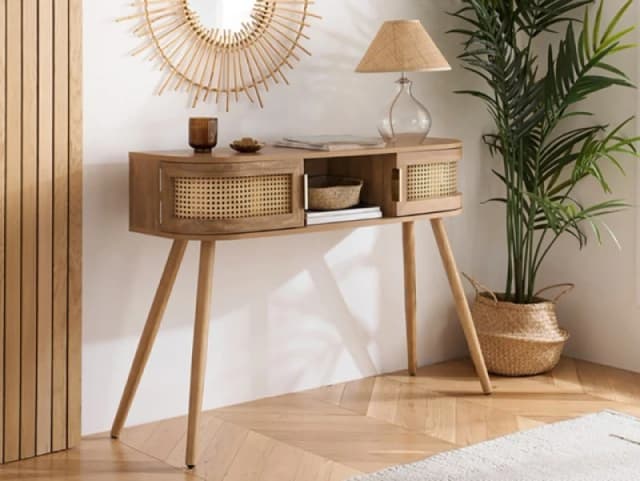 Birlea Noah Rattan and Oak 2 Door Console Table