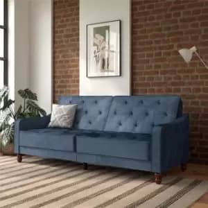 Vintage Velvet Tufted Futon Blue