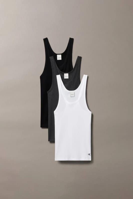 Calvin Klein Womens Cotton Tank Vest Blck/Wiht/Charc female 12 (M)
