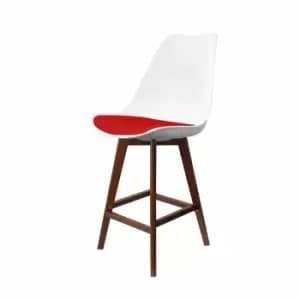 Fusion Living Soho Plastic Bar Stool With Dark Wood Legs White & Red