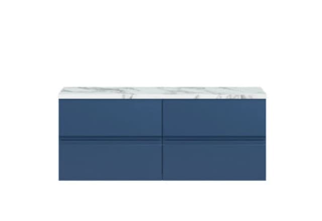 Hudson Reed Urban Wall Hung Countertop Basin Unit, 2 Drawers Vanity Unit And Matt Carrera Marble Worktop In Satin Blue, 1200mm