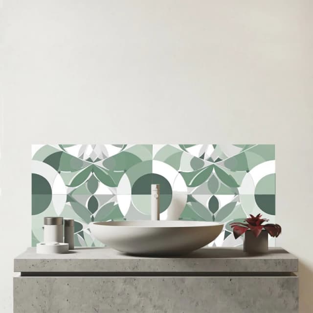 Warren Reed - Designer Geometric Pastel Green Glass Bathroom Splashback Green Unisex
