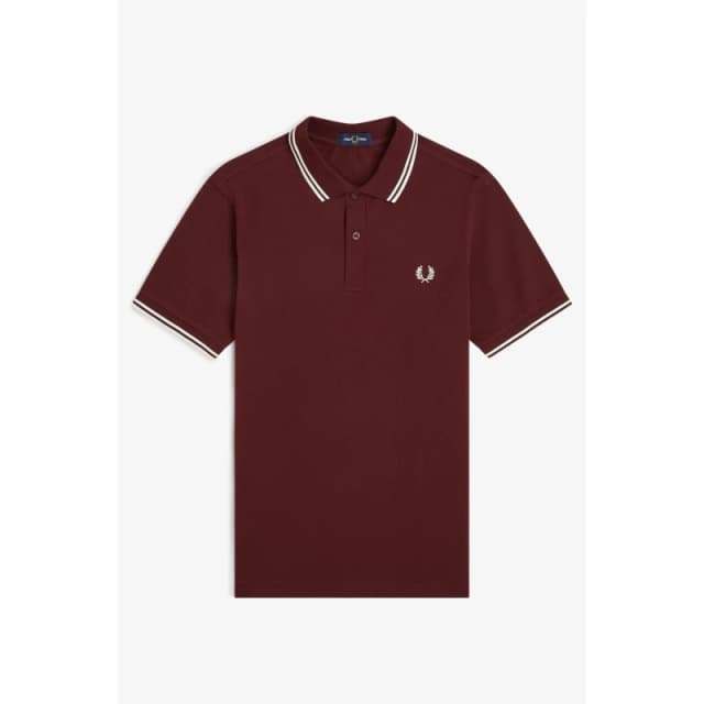 Fred Perry Short Sleeve Twin Tipped Polo Shirt Oxblood/Ecr 597 male S