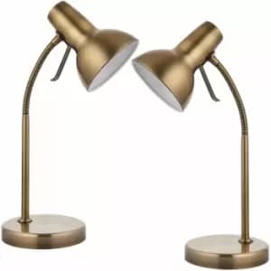 2 pack Adjustable Neck usb Desk Lamp Satin Nickel Metal Shade Table Work Light