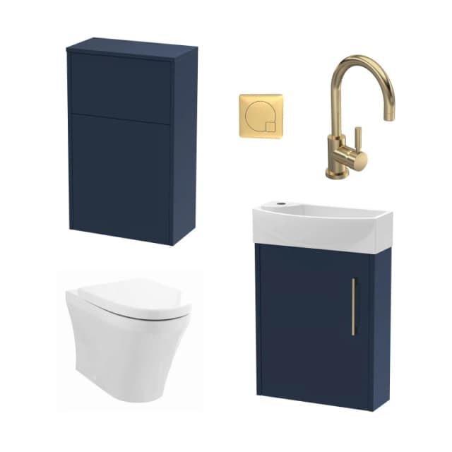 Balterley Right Wall Hung Vanity Unit WC Cistern Toilet Tap Blue Brass 440mm Grey unisex