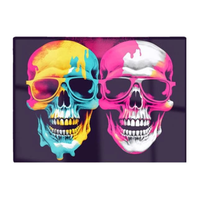 Warren Reed Designer Pinks And Blue Happy Skeletons Chopping Board