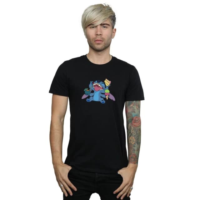 Disney Men Lilo And Stitch Munchies T-Shirt in Black Size: Small Black S Male 5059568254511
