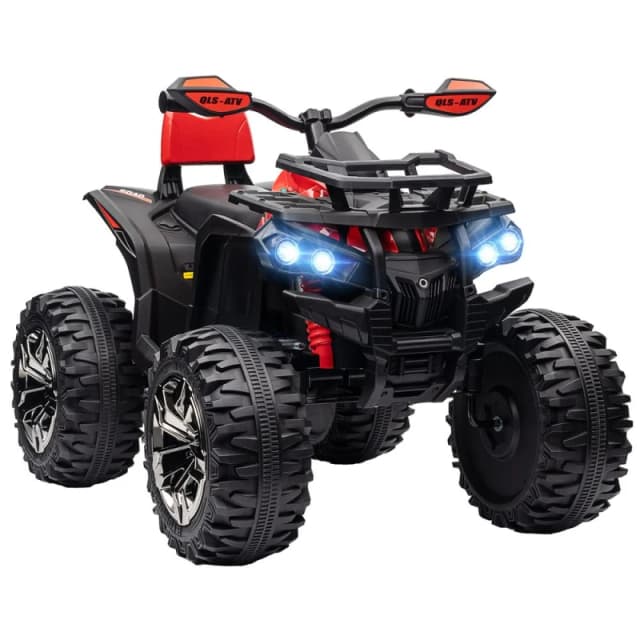 Homcom 12V Quad Bike Atv With LED Lights, Music, For Boys Girls, Red, Red 370-170V70RD