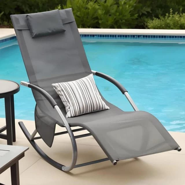Gr8 Garden Garden Rocking Chair Sun Lounger in Grey Grey Unisex