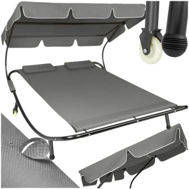Tectake 1 Sun Lounger Livorno - For 2 People, Adjustable Sunroof, With Wheels - Black/grey