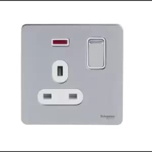 Schneider USFP 13A Double Pole 1G Switched Socket W/Neon White Insert Polished Chrome - GU3411DWPC