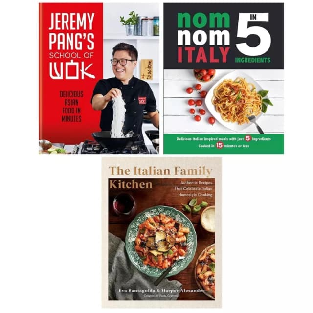 Jeremy Pang School of Wok, Italian Family Kitchen, Nom Nom Italy 3 Books Set Eva Santaguida, Harper Alexander, Jeremy Pang, Iota