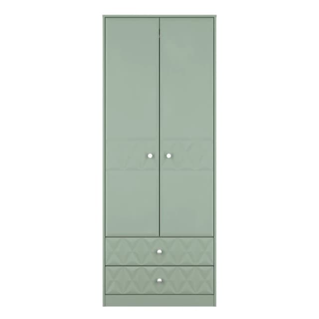San Jose Ready Assembled Contemporary Matt Green 2 Drawer Tall Double Wardrobe (H)1960mm (W)740mm (D)520mm