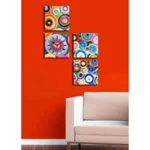 4P1919CS-1 Multicolor Decorative Canvas Wall Clock (4 Pieces)