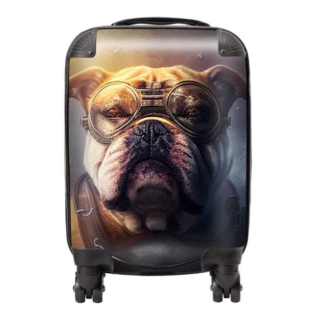 Warren Reed - Designer Bulldog With Glasses Splashart Golden Suitcase in Brown Size: Small Brown Unisex Small