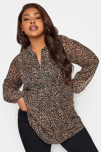 Leopard Print Zip Front Top