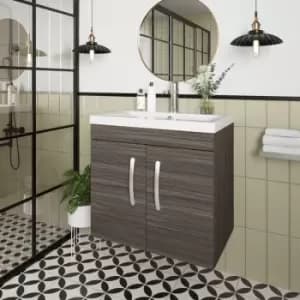 Nuie - Athena Wall Hung 2-Door Vanity Unit with Basin-1 600mm Wide - Anthracite Woodgrain