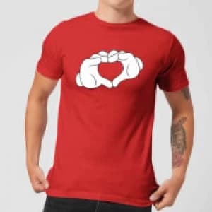 Disney Mickey Heart Hands Mens T-Shirt - Red - L