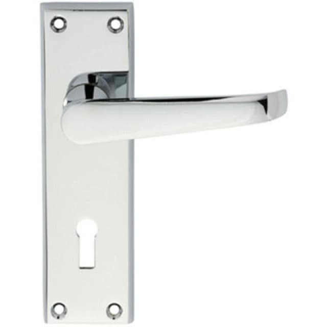 Loops PAIR Straight Victorian Handle on Lock Backplate 150 x 43mm Polished Chrome Multi