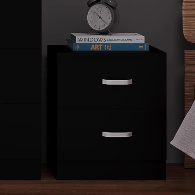 FWStyle FWStyle Black 2 Drawer Bedside Table Chest Scratch Resistant Black One Size Unisex 5056413127693