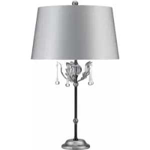 Table Lamp Handmade with Glass Drops Silver Shade Black Silver LED E27 60W