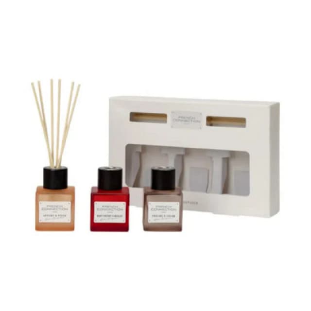 French Connection French Connection Trio of Reed Diffusers Gift Set 3x50G Square Design Size: 3 Pack Multi 3 Pack Unisex 5056791600344