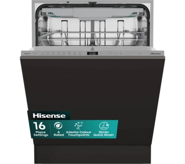 Hisense HV663A60UK Fully Integrated Full Size Dishwasher - Black Control Panel with Fixed Door Hinge Kit - A Rated