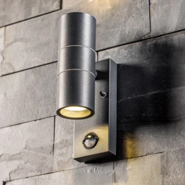 CGC Lighting 'Mia' Dark Grey Stainless Steel GU10 Up and Down Outdoor Wall Light IP44 with PIR Motion Sensor Dark Grey unisex