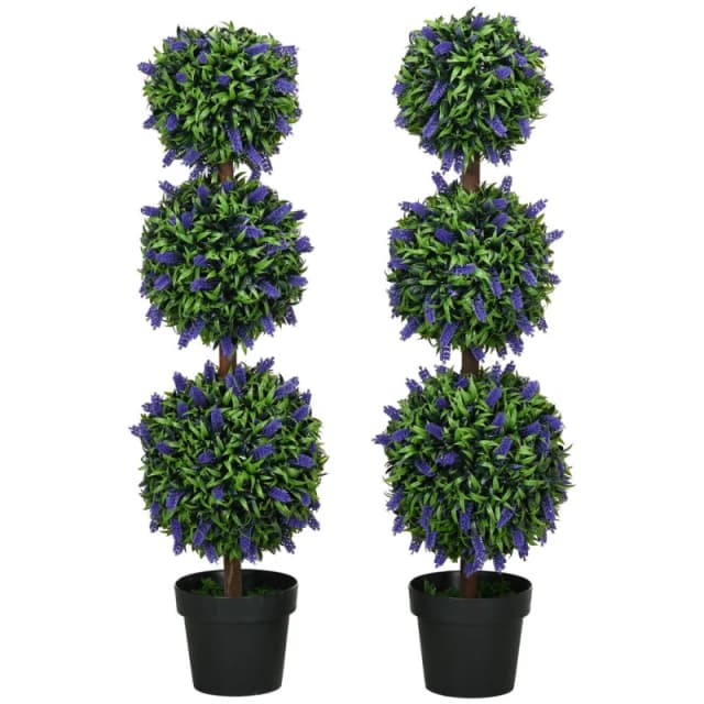 HOMCOM Set of 2 Decorative Artificial Plants with Lavender Flower for Decor Green