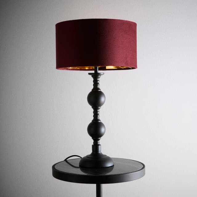 K Living Churchgate Black Metal Base Table Lamp With Red Wine Velvet Shade