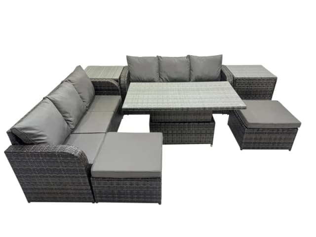 Fimous Rattan Garden Furniture Set 8-seater with 2 Side Table 2 Big Footstool in Dark Grey Dark Grey Unisex