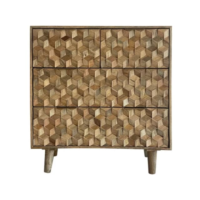 Jaipur Furniture Ltd Geometric 2+2 Drawer Chest of Drawer - Mango Wood - L45 x W90 x H96cm - Mango Light Finish in Brown Brown Unisex