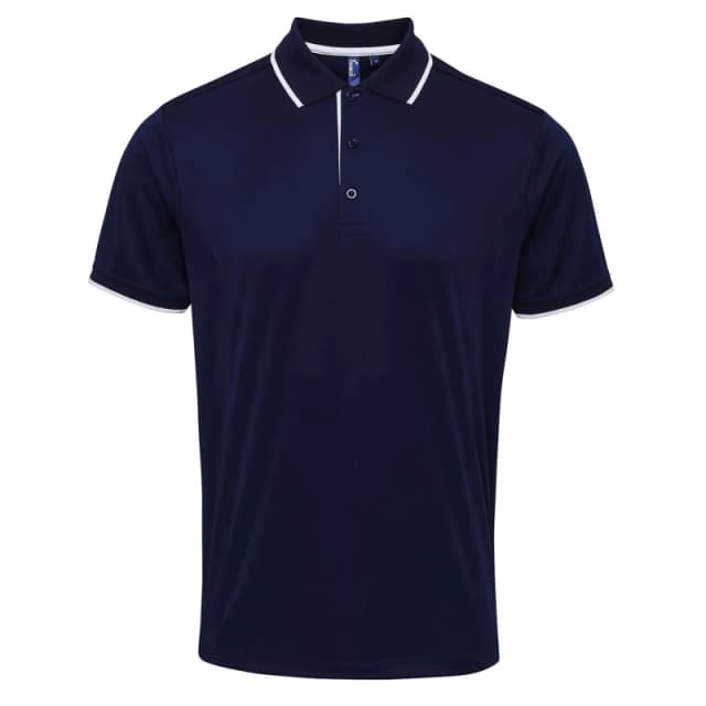 Premier Premier Men Contrast Coolchecker Polo Shirt in Navy Size: Small Navy S Male 5057819087048