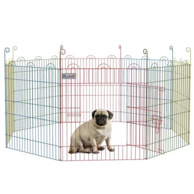 PawHut Dog Playpen, Puppy Pen, Metal Rabbit Run, Pet Crate Fence w/ Door, for Indoors and Outdoors Φ156cm x 60cm - Pawhut 5056725587222