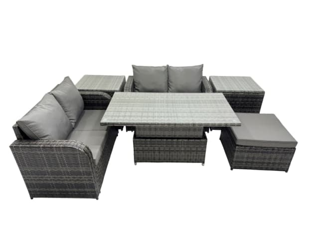 Fimous 5-seater Rattan Garden Furniture Set with Big Stool 2 Side Tables in Dark Grey Dark Grey Unisex