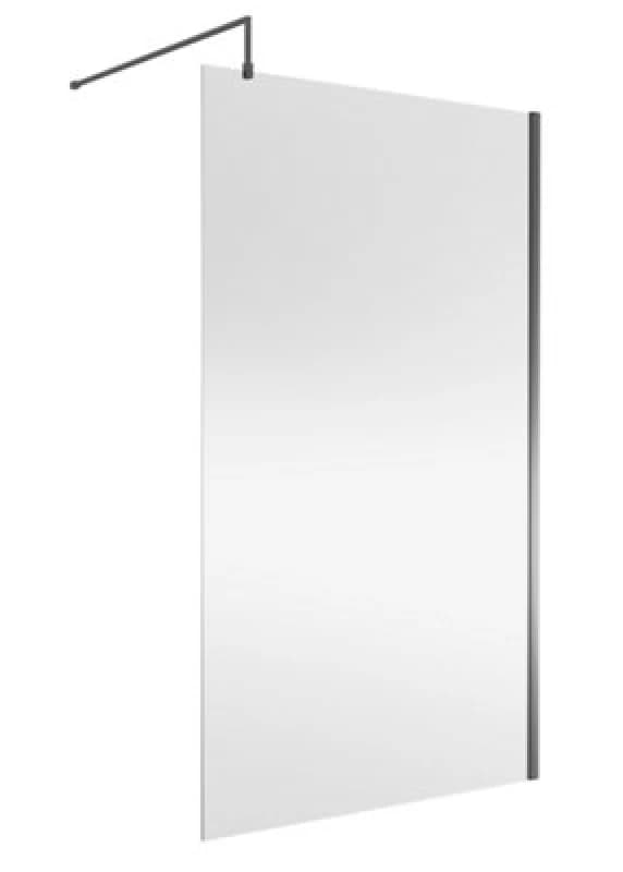 Nuie Wetroom Screen, Durable Toughened Fixed Glass Bathroom Shower Screen With Support Bar In Brushed Pewter, 1200 X 1850mm