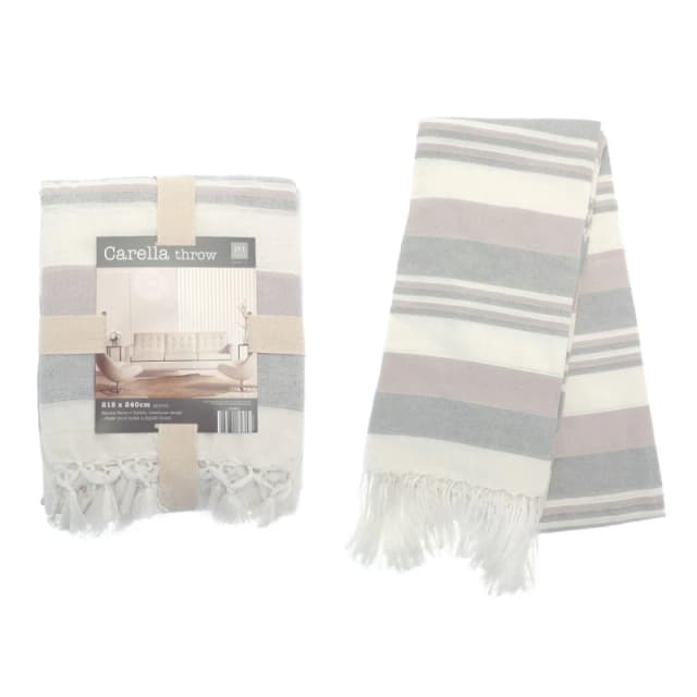 Country Club Contemporary Throw - Carella Stripe - 215x240cm Natural unisex 215x240cm