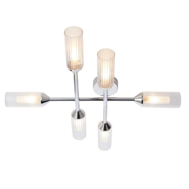 Luminosa Lighting Luminosa Casoria Bathroom Multi Arm Glass Semi Flush Ceiling Lamp, Chrome Plate, Ribbed Glass, Ip44