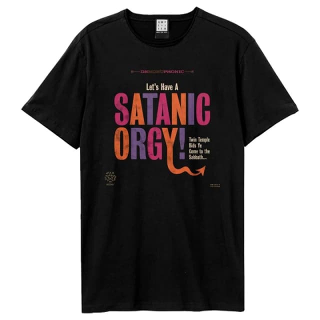 Amplified Amplified Men Lets Have A Satanic Orgy Twin Temple T-Shirt in Black Size: X-Small Black XS Male 5063852070862