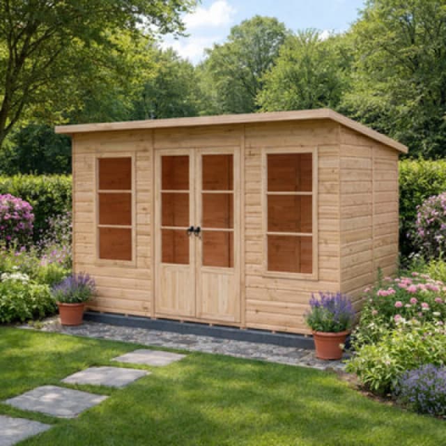Shire Dahlia 12X6 Pent Summerhouse With Double Doors And Two Opening Windows
