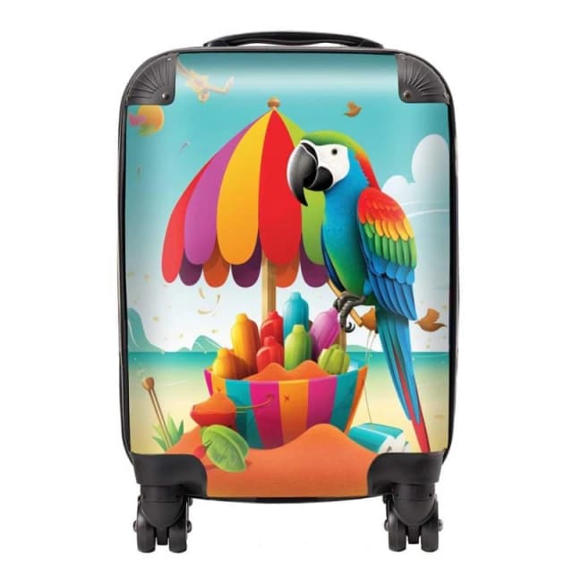Warren Reed - Designer Parrot On A Beach Holiday Suitcase in Yellow Size: Large Yellow Unisex Large