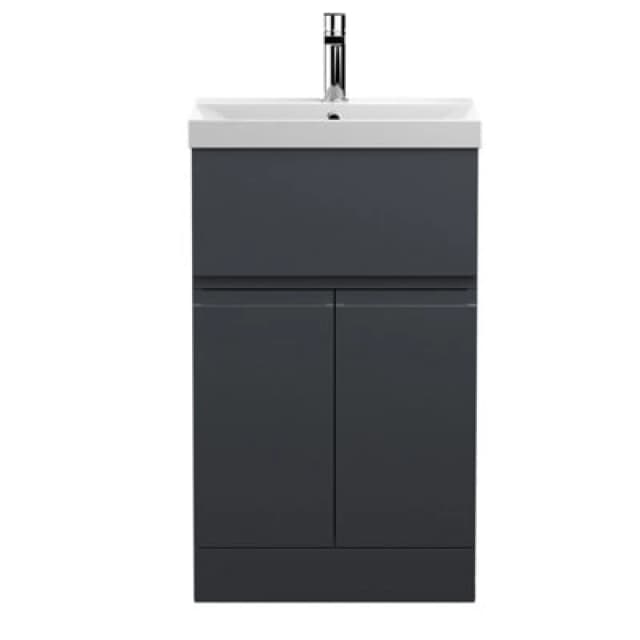 Hudson Reed Urban Floor Standing 2 Door 1 Drawer Vanity Unit With Thin-Edge Basin, Modern Vanity Unit In Soft Black, 500mm