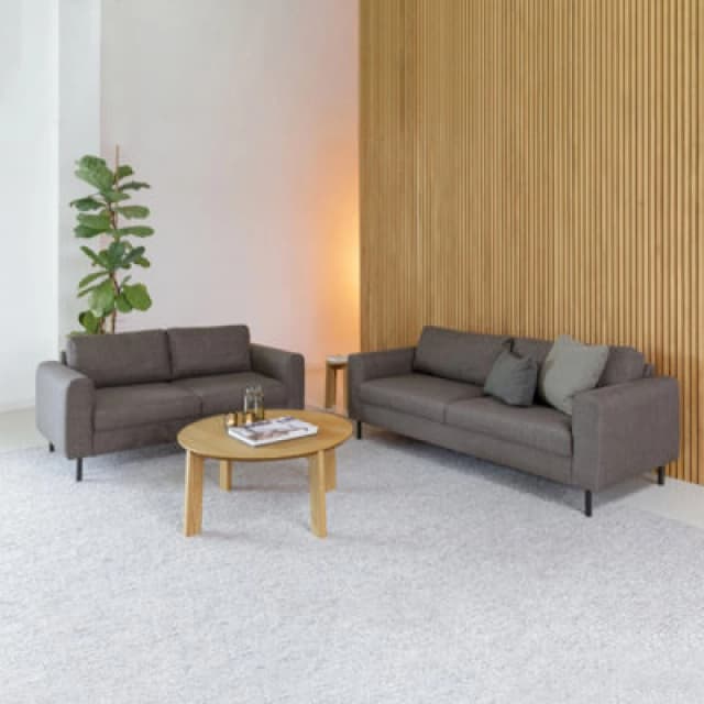 Furniture To Go Omaha 2 + 3 Seater Sofa Set In Basel Light Grey Brown Fabric