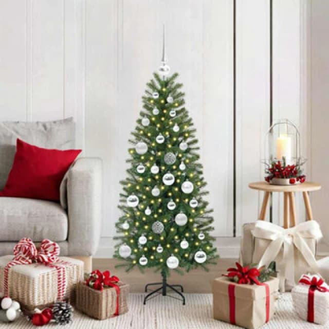 vidaXL Artificial Christmas Tree with 150 LEDs, Silver Balls Green 120 x 75cm PE and PVC, Green 3397333