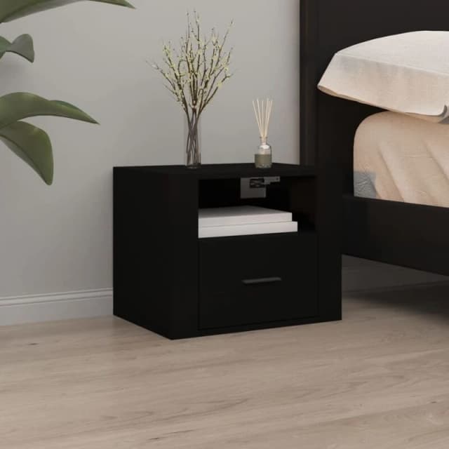 Vidaxl Wall-mounted Bedside Cabinet Bedroom Floating Bedside Wall Unit Floating Nightstand Wall Bedside Cabinet For Next To Bed Black 50X36X40 Cm, Bla