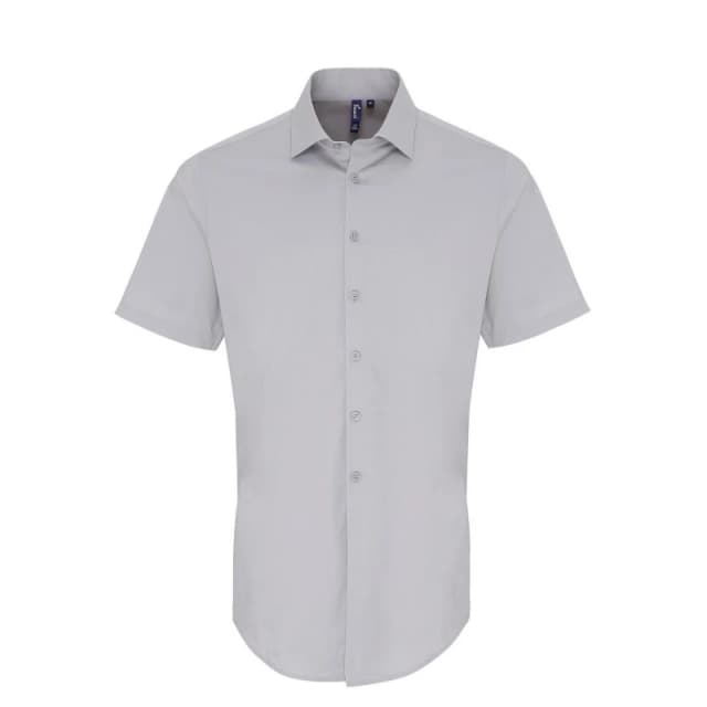Premier Premier Men Poplin Stretch Short-Sleeved Shirt in Silver Size: X-Small Silver XS Male 5063425984992