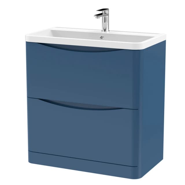 Balterley Floor Standing 2 Drawer Vanity Basin Unit Polymarble Basin Blue 800mm Blue