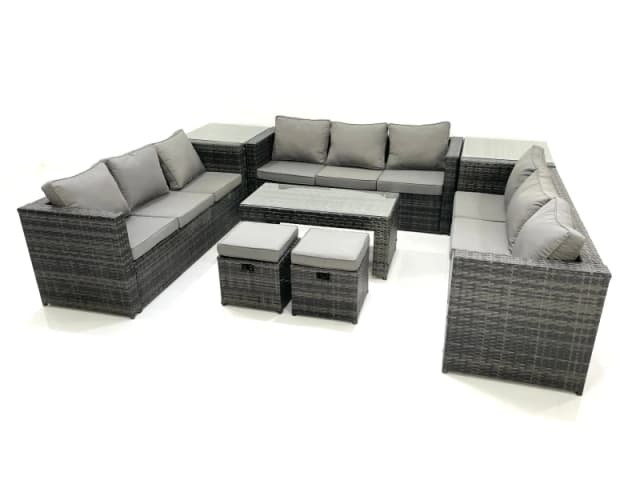 Fimous Outdoor Garden Furniture Set 11 Seater Rattan Sofa Set with Coffee Table 2 Small Footstools 2 Side Tables Dark Grey Mixed Dark Grey