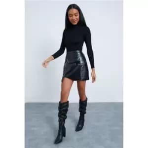 I Saw It First Black Pu Zip Front Asymmetrical Mini Skirt - Black