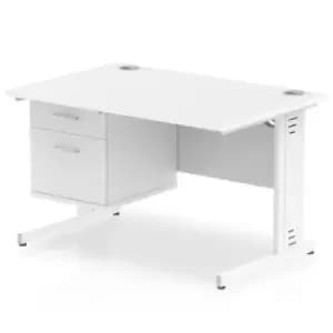 Impulse 1200 Rectangle White Cable Managed Leg Desk White 1 x 2 Drawer Fixed Ped